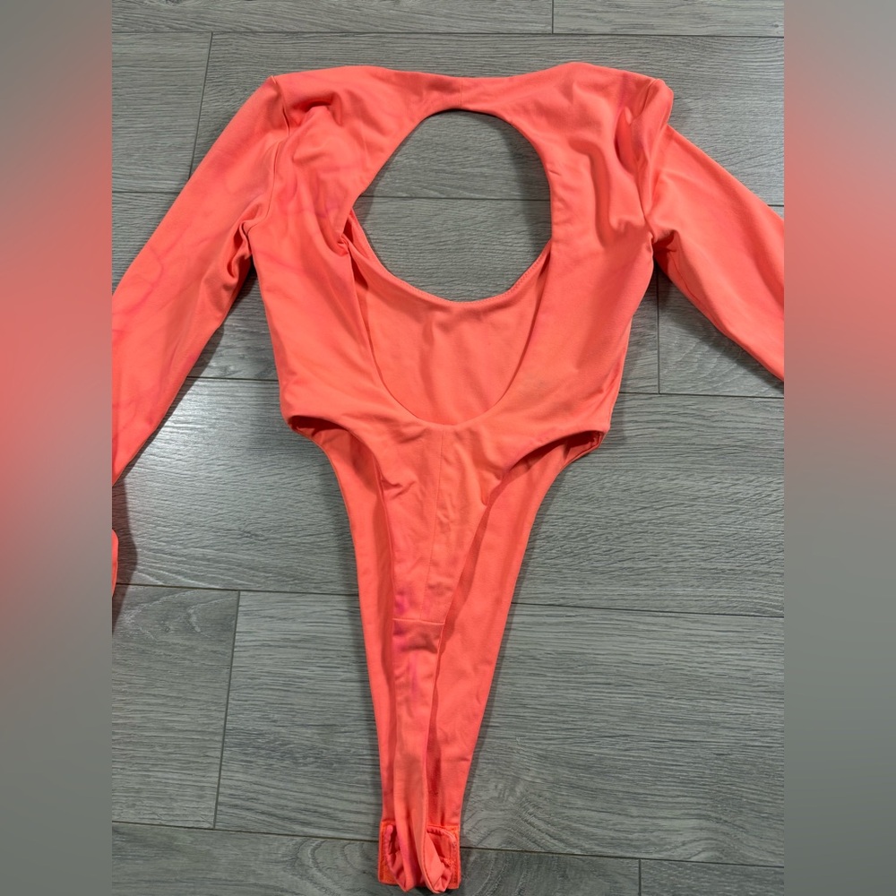 Oh polly High Cut Leg Orange Reflective Long Sleeve Bodysuit - Picture 4 of 13